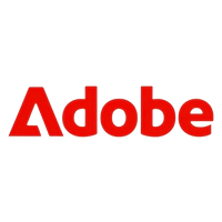 Adobe logo in bold red letters with a stylised A symbol on a transparent background.
