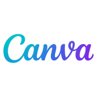 Canva logo in a gradient script font transitioning from teal to purple on a transparent background.