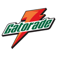 Gatorade logo featuring a bold orange lightning bolt above the word Gatorade in green text with a white outline.