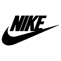Nike logo with the iconic swoosh symbol in black, representing speed, motion, and victory.