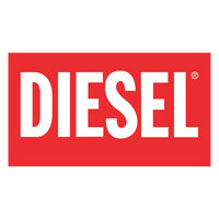 Diesel logo in bold white uppercase letters on a striking red rectangular background.