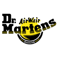 Dr. Martens AirWair logo with bold black text over a bright yellow circle and curved tagline with Bouncing Soles.