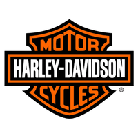 Harley-Davidson logo with bold orange and black shield design and the words Motor and Cycles around the Harley-Davidson name.